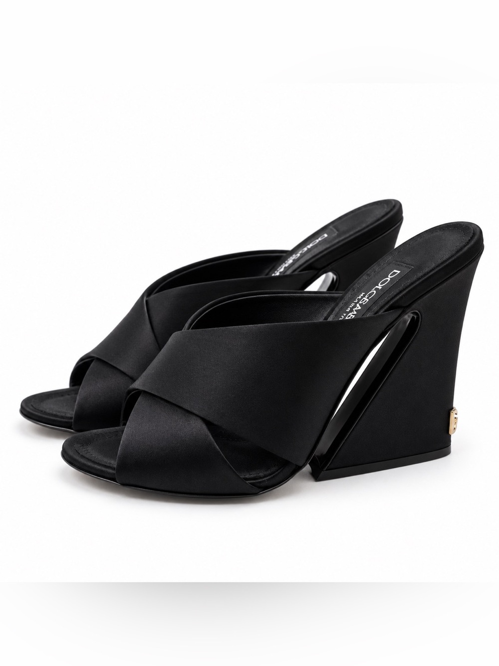 Dolce & Gabbana Black Satin Crisscross Mule Slides like new